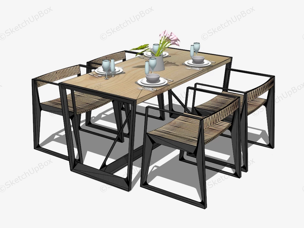 Industrial Dining Set For 4 sketchup model preview - SketchupBox