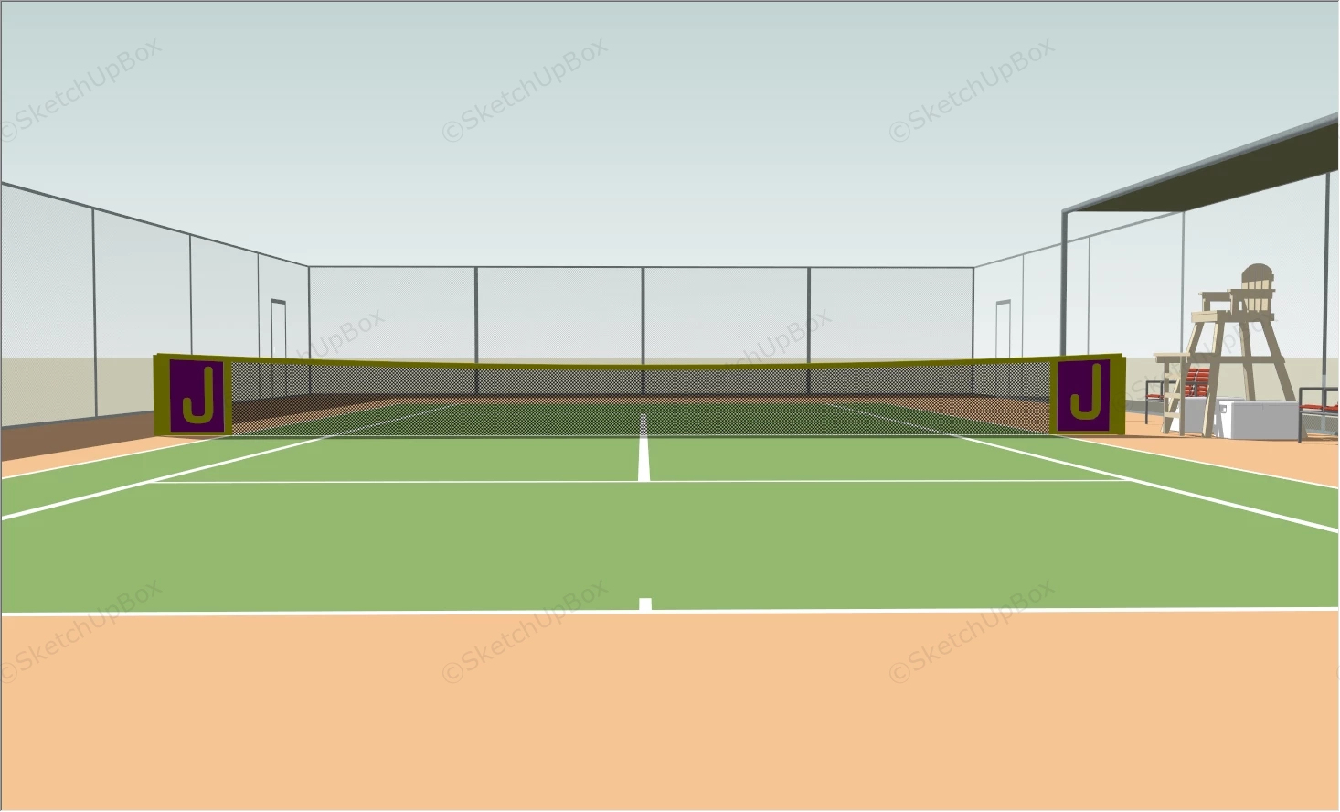 Tennis Court With Fence sketchup model preview - SketchupBox
