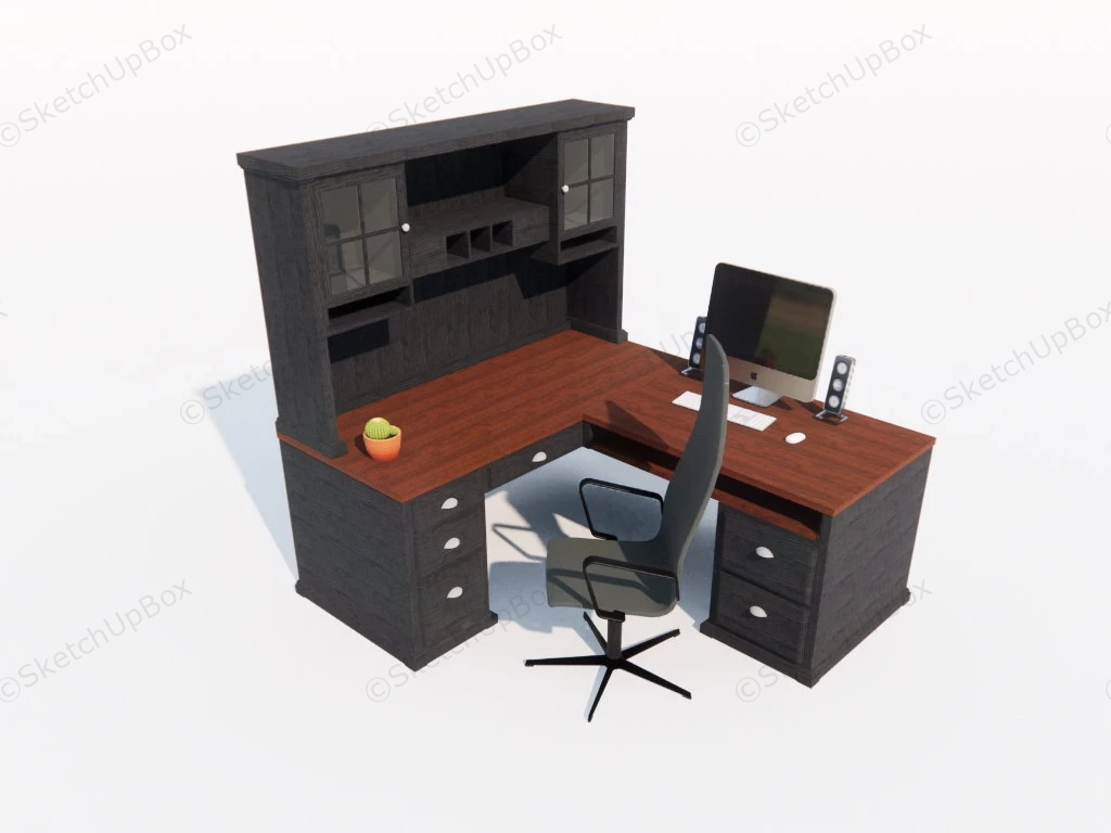 L Shaped Desk With Hutch sketchup model preview - SketchupBox