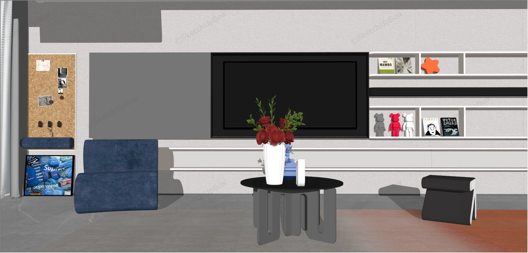 Red And Grey Living Room Idea sketchup model preview - SketchupBox