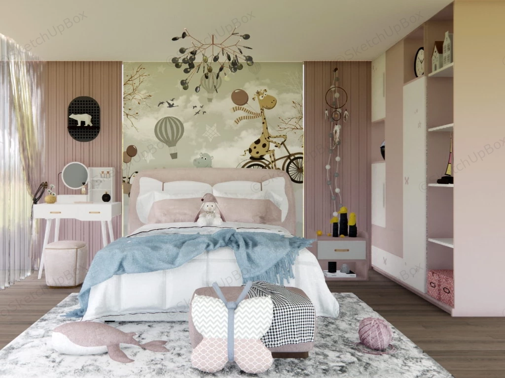 Teenage Girl Pink Room Idea sketchup model preview - SketchupBox
