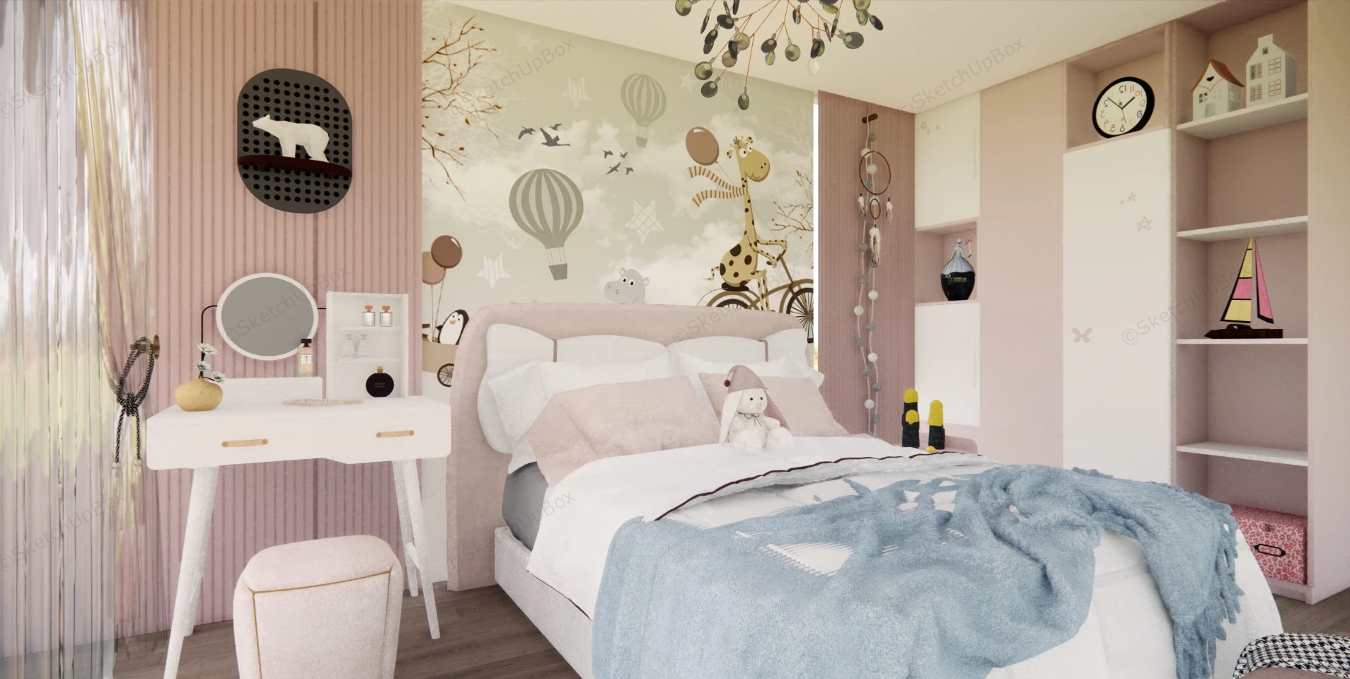Teenage Girl Pink Room Idea sketchup model preview - SketchupBox