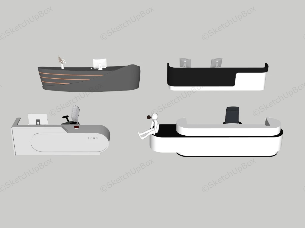 Modern Reception Desks Collection sketchup model preview - SketchupBox