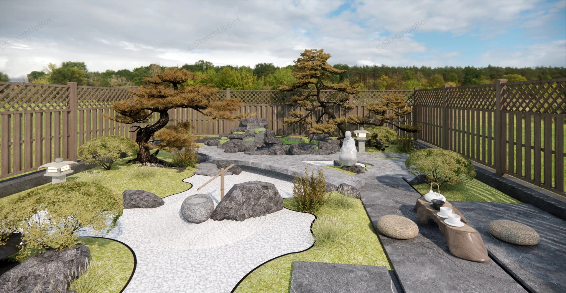 BackYard Zen Garden Design sketchup model preview - SketchupBox