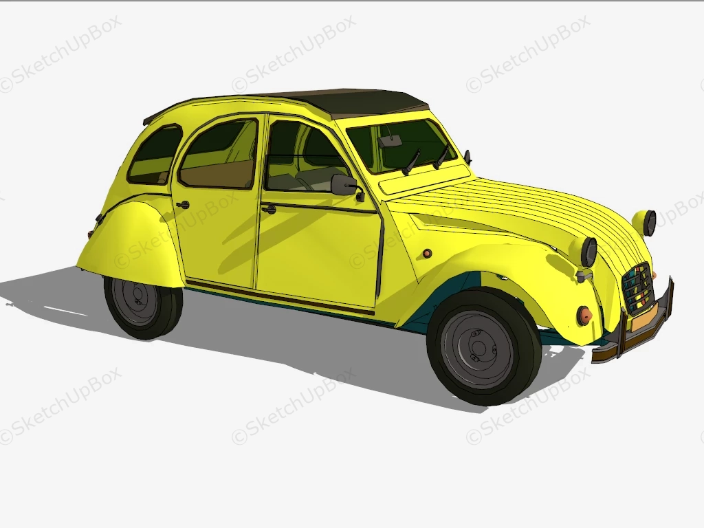 Citroën 2CV 007 Yellow sketchup model preview - SketchupBox