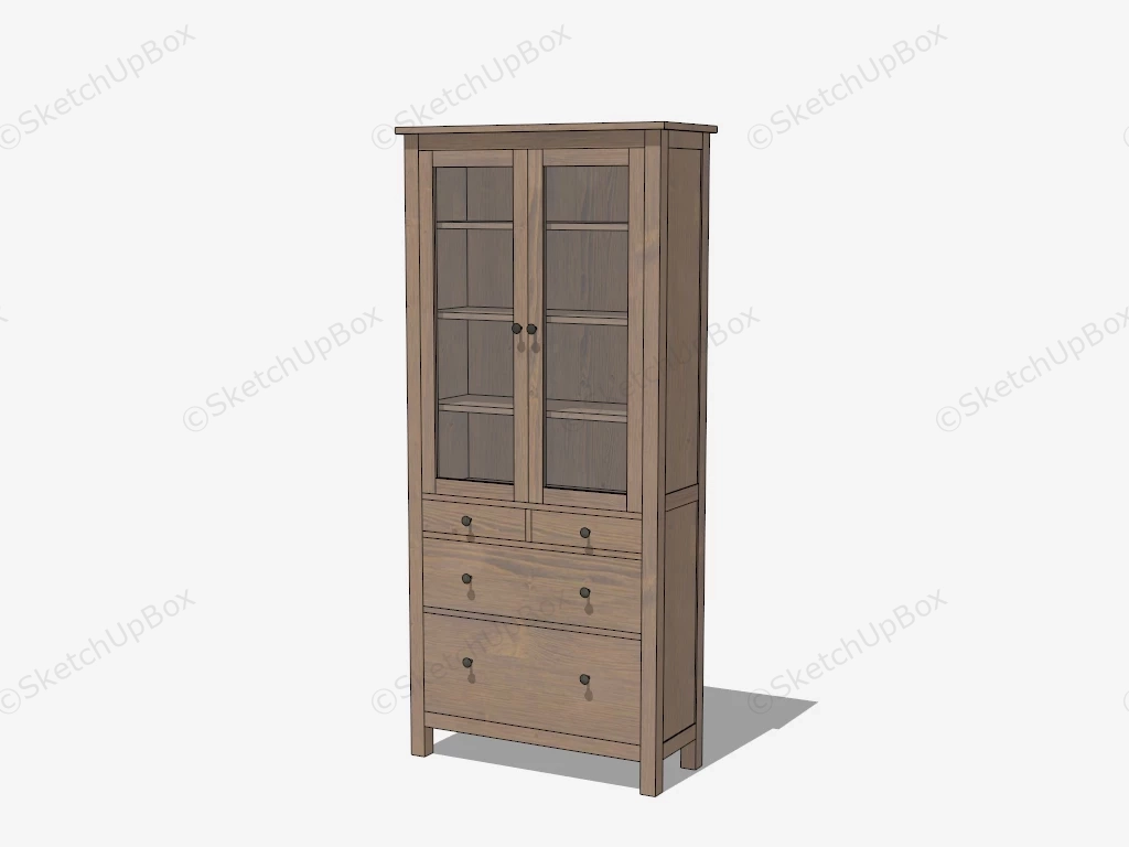 Tall Wooden Cupboard With Glass Door sketchup model preview - SketchupBox