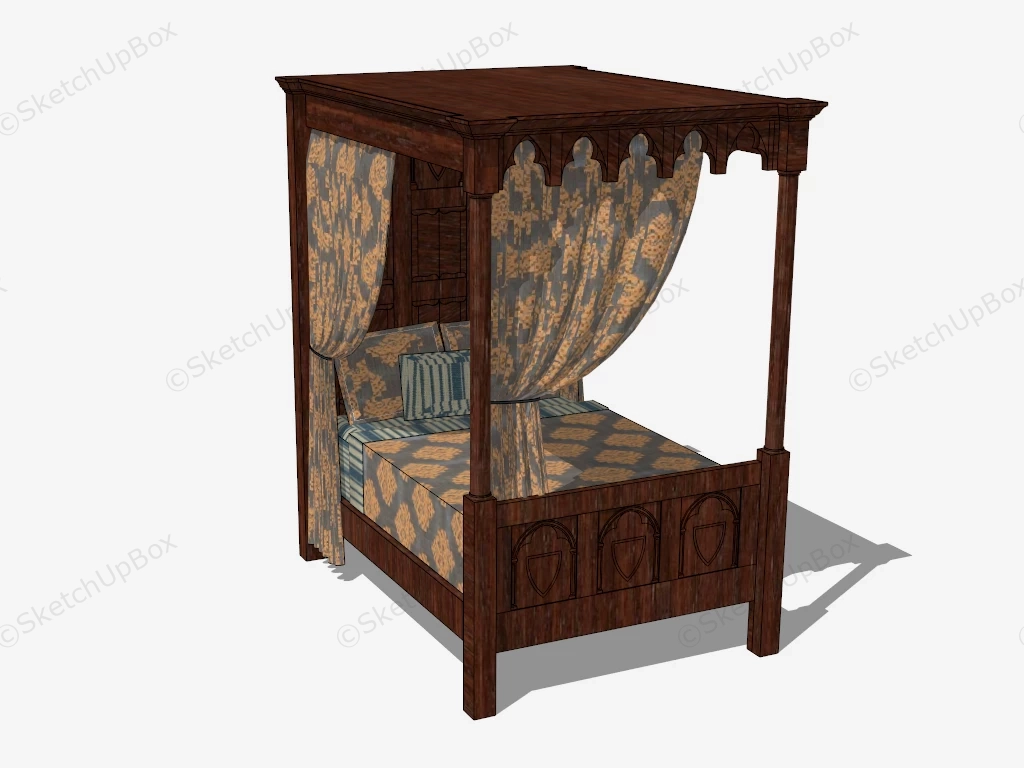 Vintage Wood Canopy Bed sketchup model preview - SketchupBox