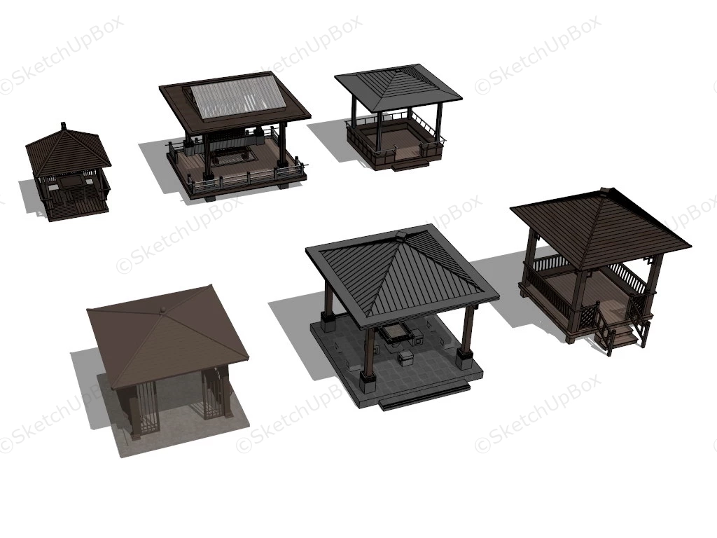 Asian Fusion Pavilions sketchup model preview - SketchupBox