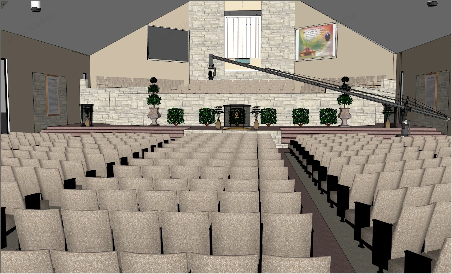 Modern Church Interior sketchup model preview - SketchupBox
