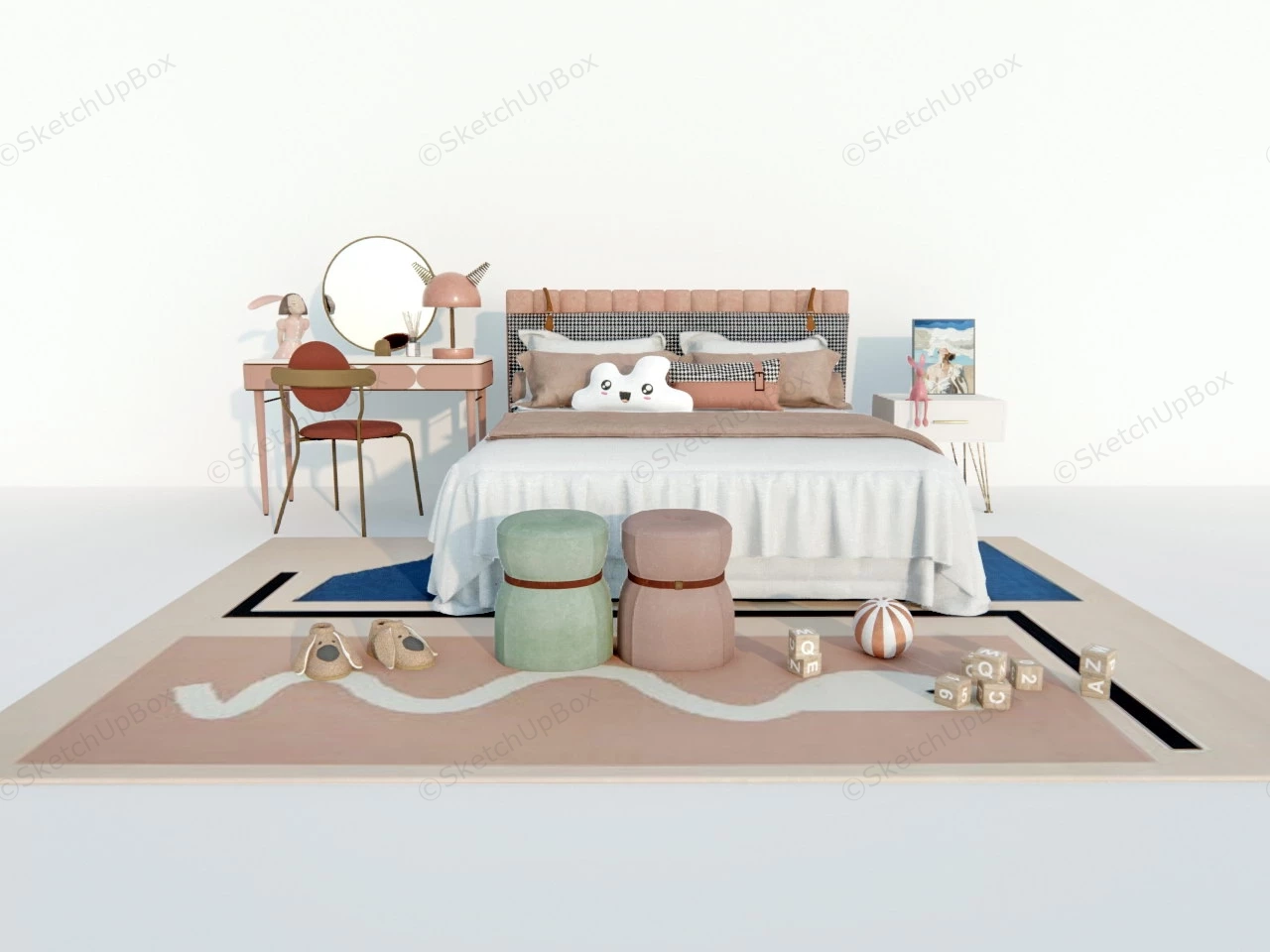 Teenage Girl Bedroom Idea sketchup model preview - SketchupBox