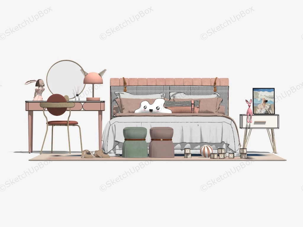 Teenage Girl Bedroom Idea sketchup model preview - SketchupBox