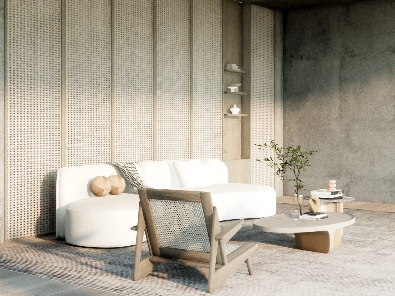 Minimalist Wabi Sabi Living Room sketchup model preview - SketchupBox