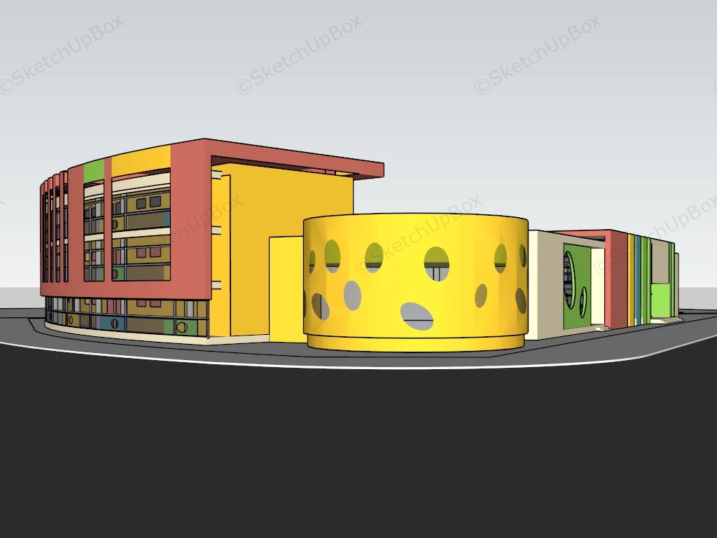 Colorful Kindergarten School Building sketchup model preview - SketchupBox