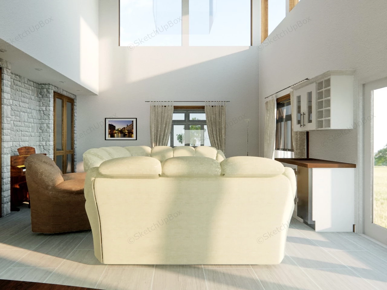 Farmhouse Living Room Design sketchup model preview - SketchupBox
