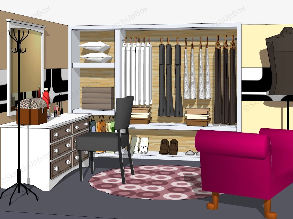 Dressing Room With Makeup Vanity sketchup model preview - SketchupBox