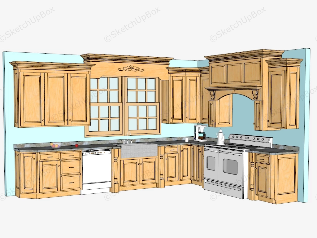 Vintage L Kitchen Design sketchup model preview - SketchupBox