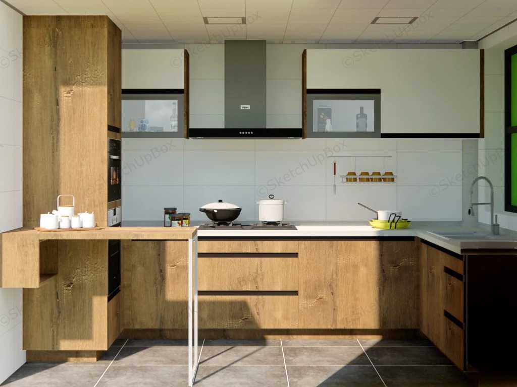 Small Kitchen With Breakfast Bar Counter sketchup model preview - SketchupBox