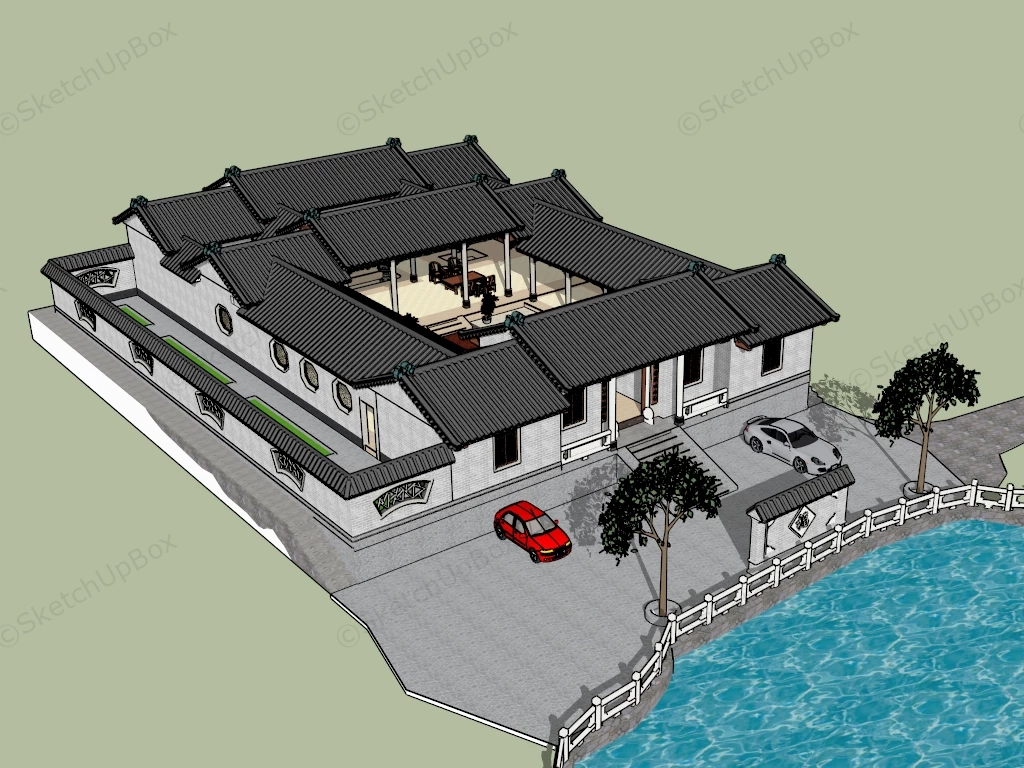 Traditional Chinese Courtyard House sketchup model preview - SketchupBox