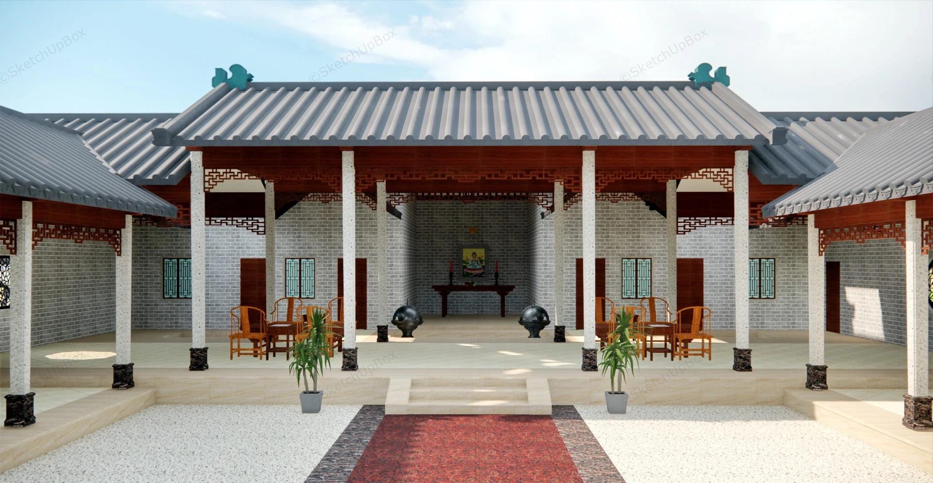 Traditional Chinese Courtyard House sketchup model preview - SketchupBox