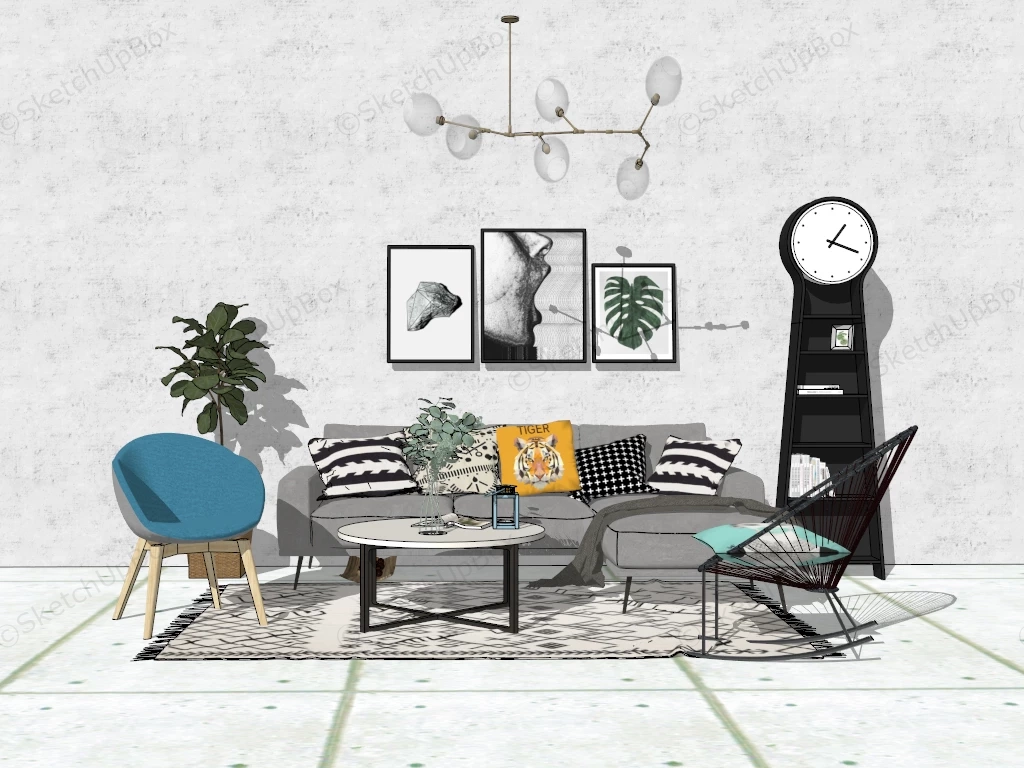Scandinavian Style Living Room Idea sketchup model preview - SketchupBox