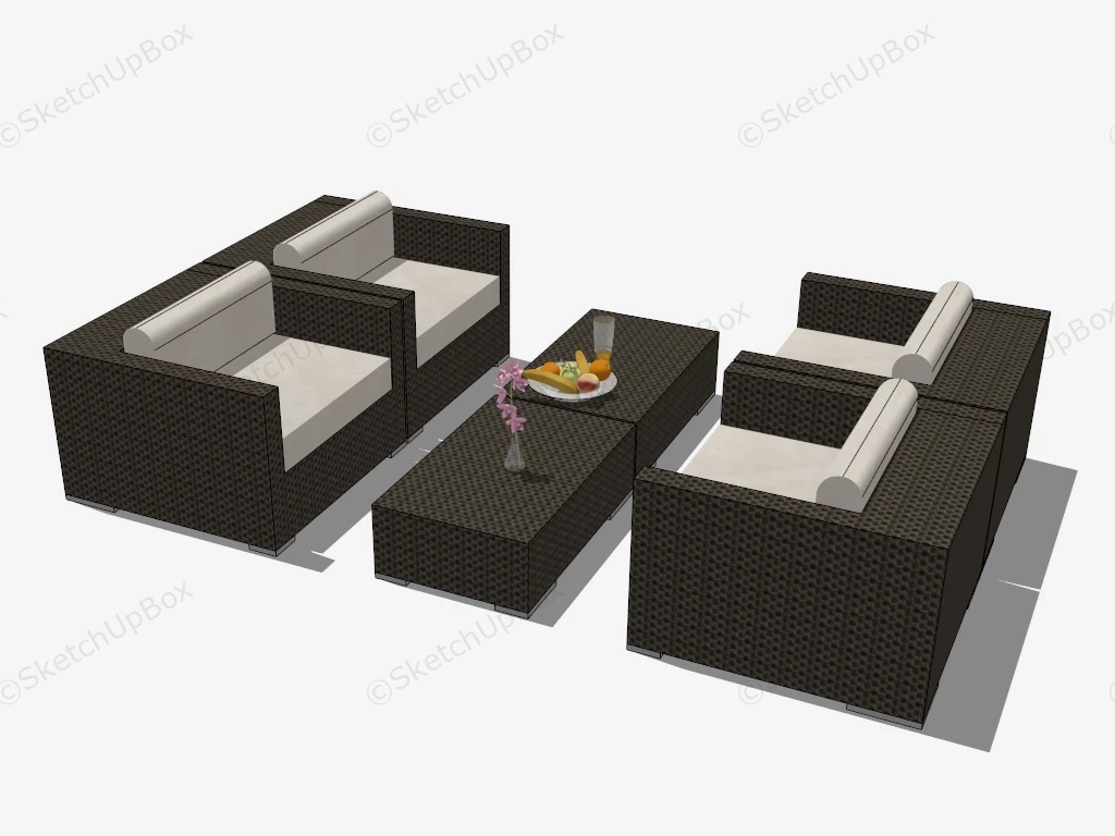 6 PCS Outdoor Patio Rattan Conversation Set sketchup model preview - SketchupBox