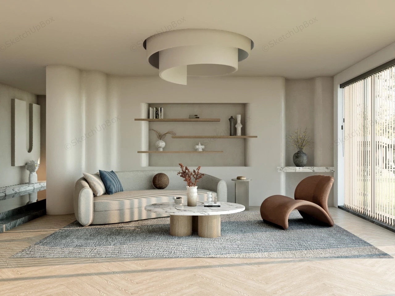 Designer Living Room Interior Design Idea sketchup model preview - SketchupBox