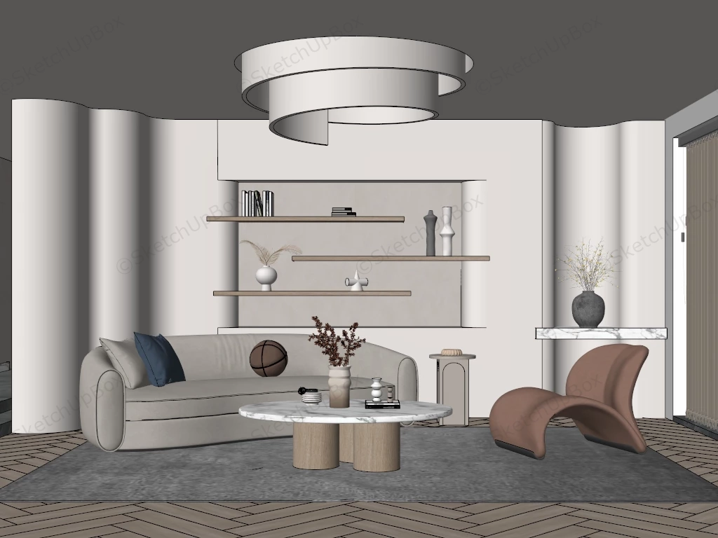 Designer Living Room Interior Design Idea sketchup model preview - SketchupBox