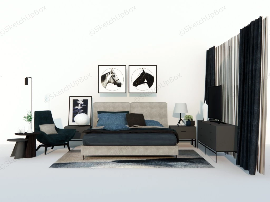 Modern Style Bedroom Set sketchup model preview - SketchupBox