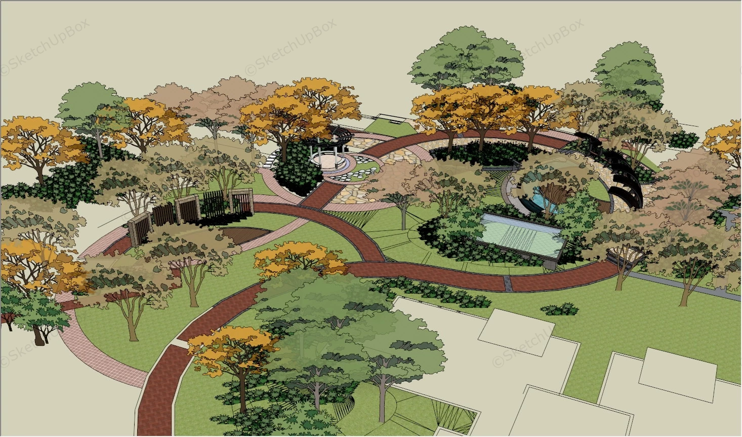 Small Pocket Park sketchup model preview - SketchupBox