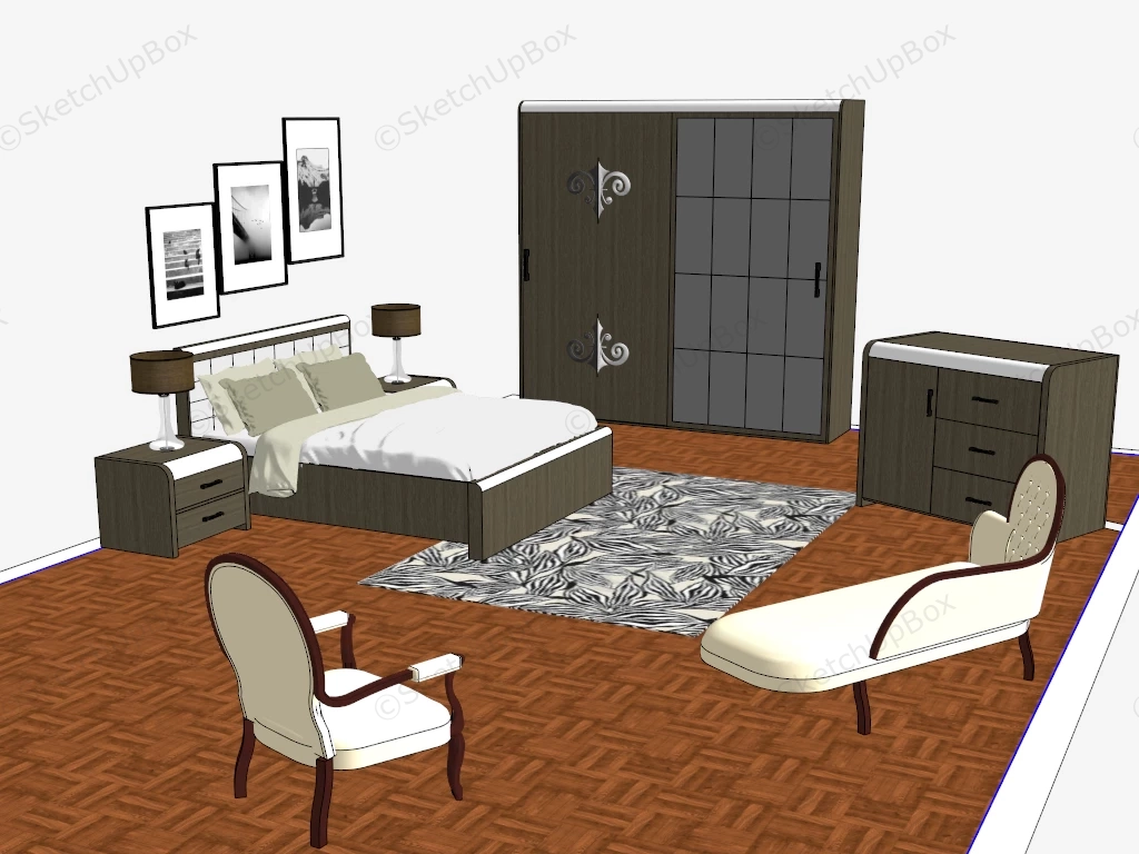 Modern Bedroom Furniture Set sketchup model preview - SketchupBox
