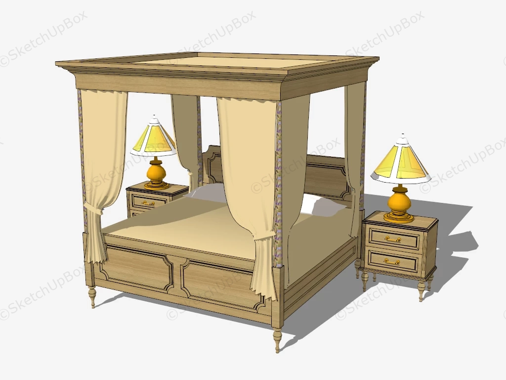 Solid Wood Canopy Bed sketchup model preview - SketchupBox