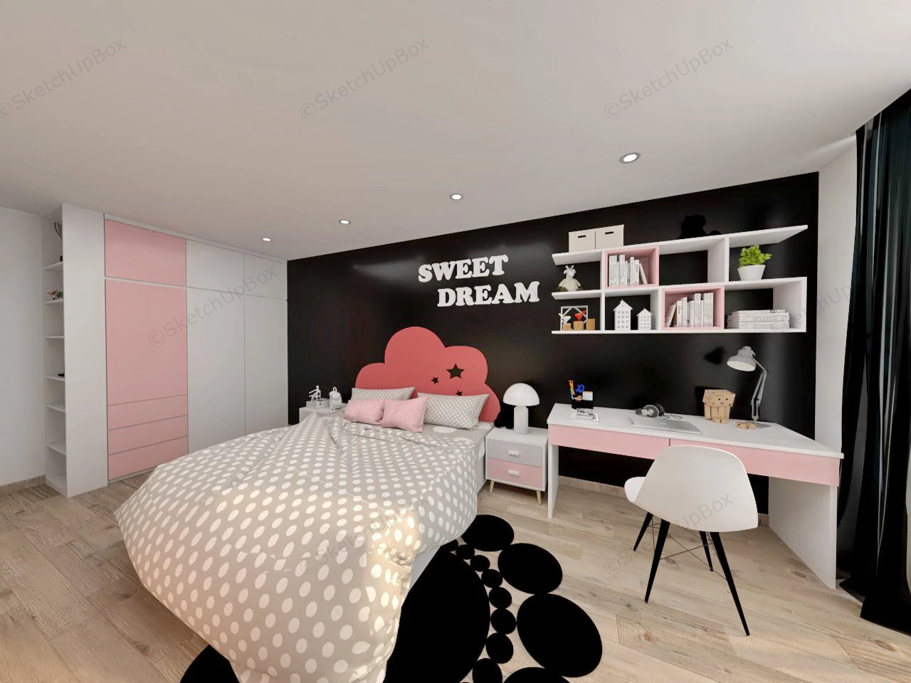 Pink Teenage Room Idea sketchup model preview - SketchupBox