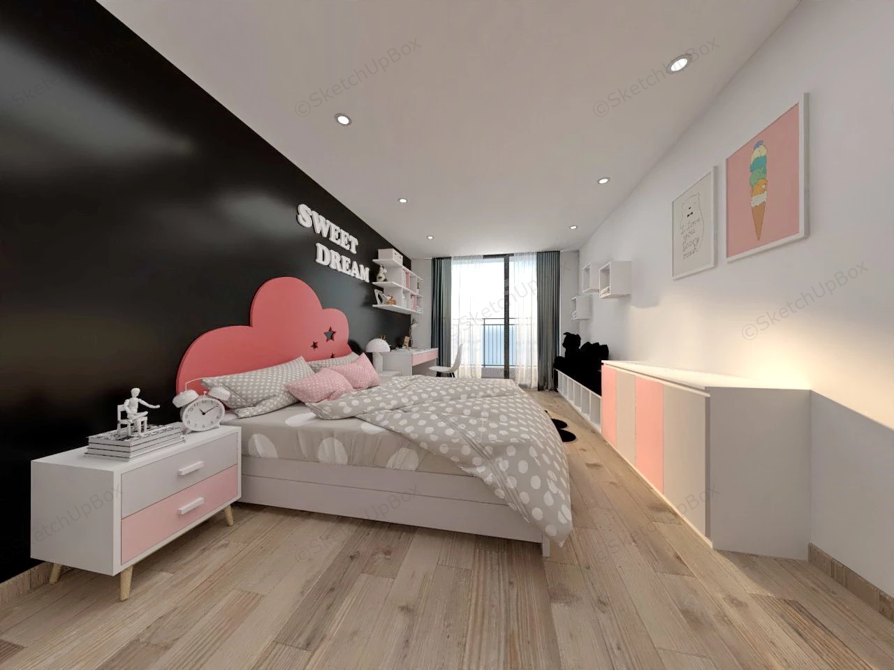 Pink Teenage Room Idea sketchup model preview - SketchupBox