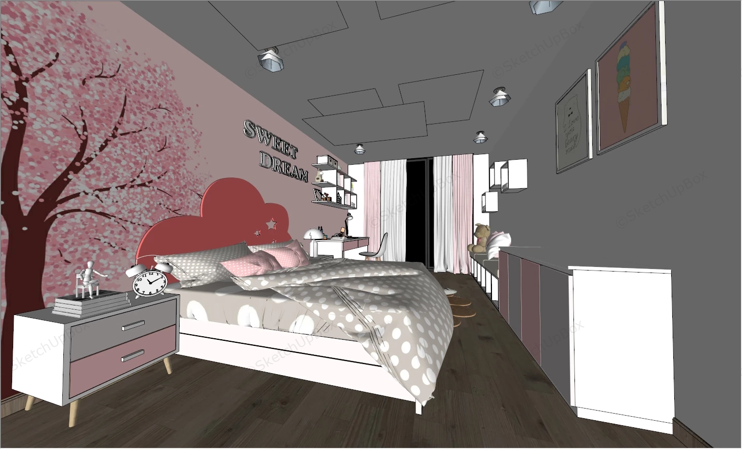 Pink Teenage Room Idea sketchup model preview - SketchupBox