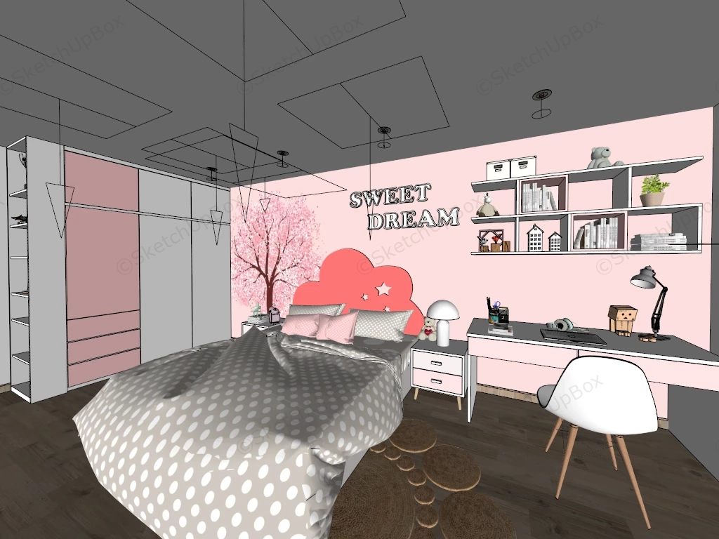 Pink Teenage Room Idea sketchup model preview - SketchupBox