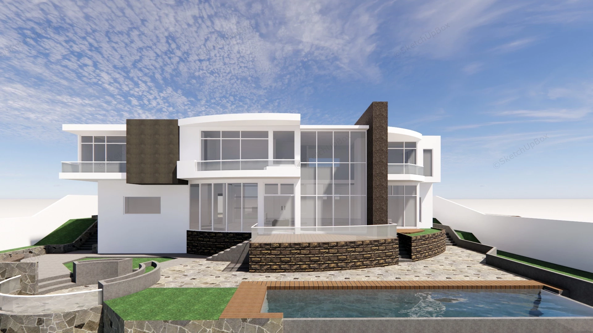 Modern House With Pool sketchup model preview - SketchupBox