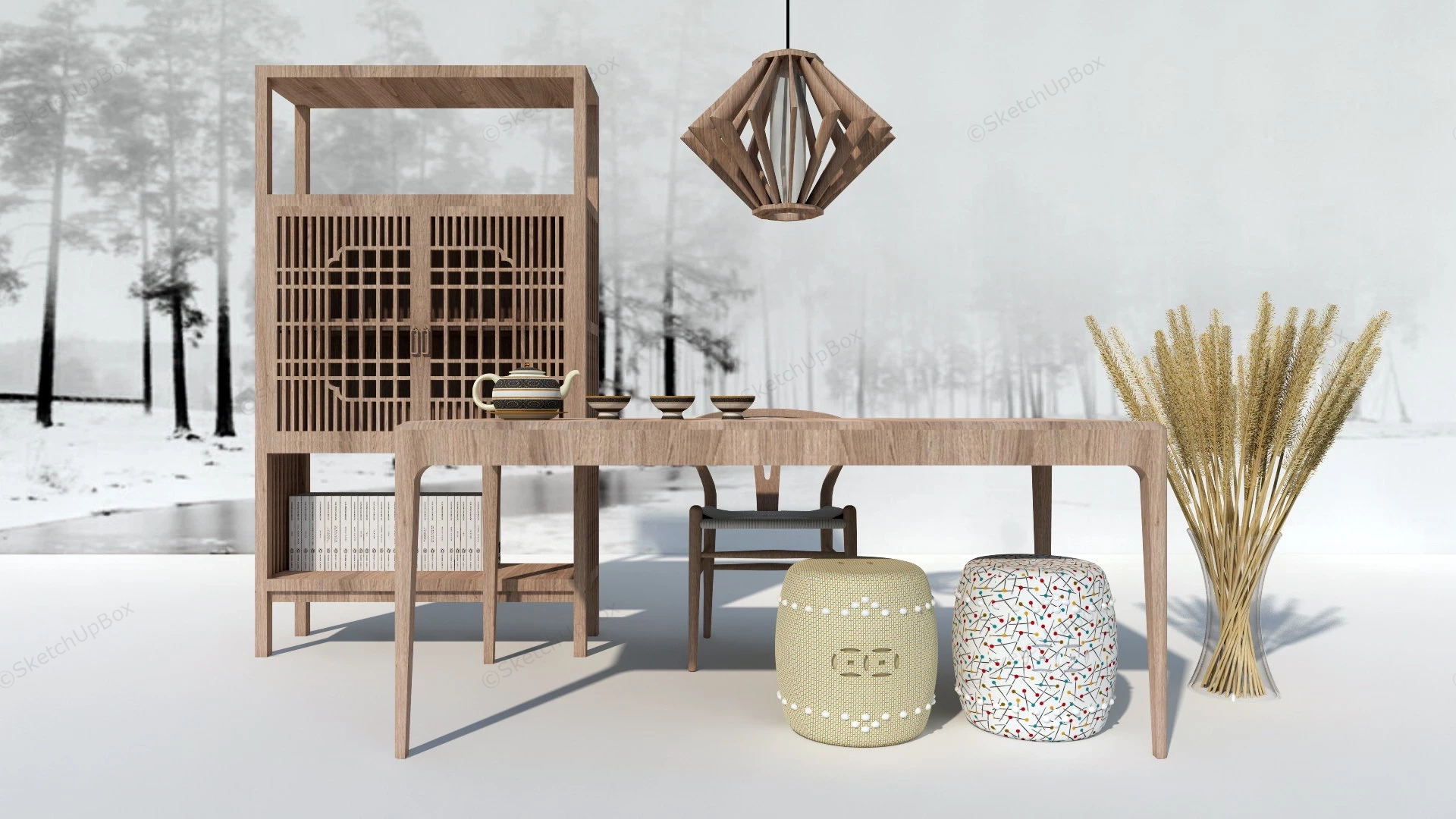 Traditional Chinese Tea Room sketchup model preview - SketchupBox