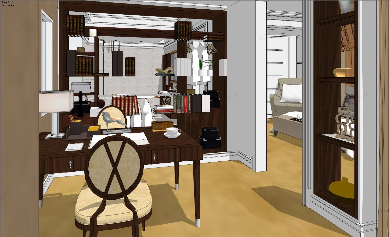 Master Bedroom With Bathroom And Workspace sketchup model preview - SketchupBox