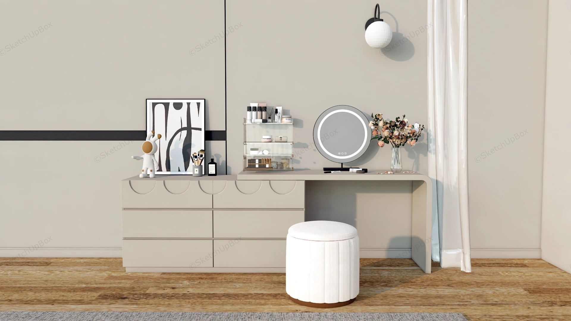Dresser And Makeup Vanity Combo sketchup model preview - SketchupBox