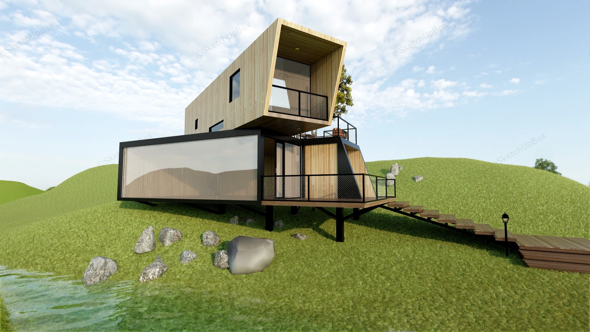Modern Holiday Home sketchup model preview - SketchupBox