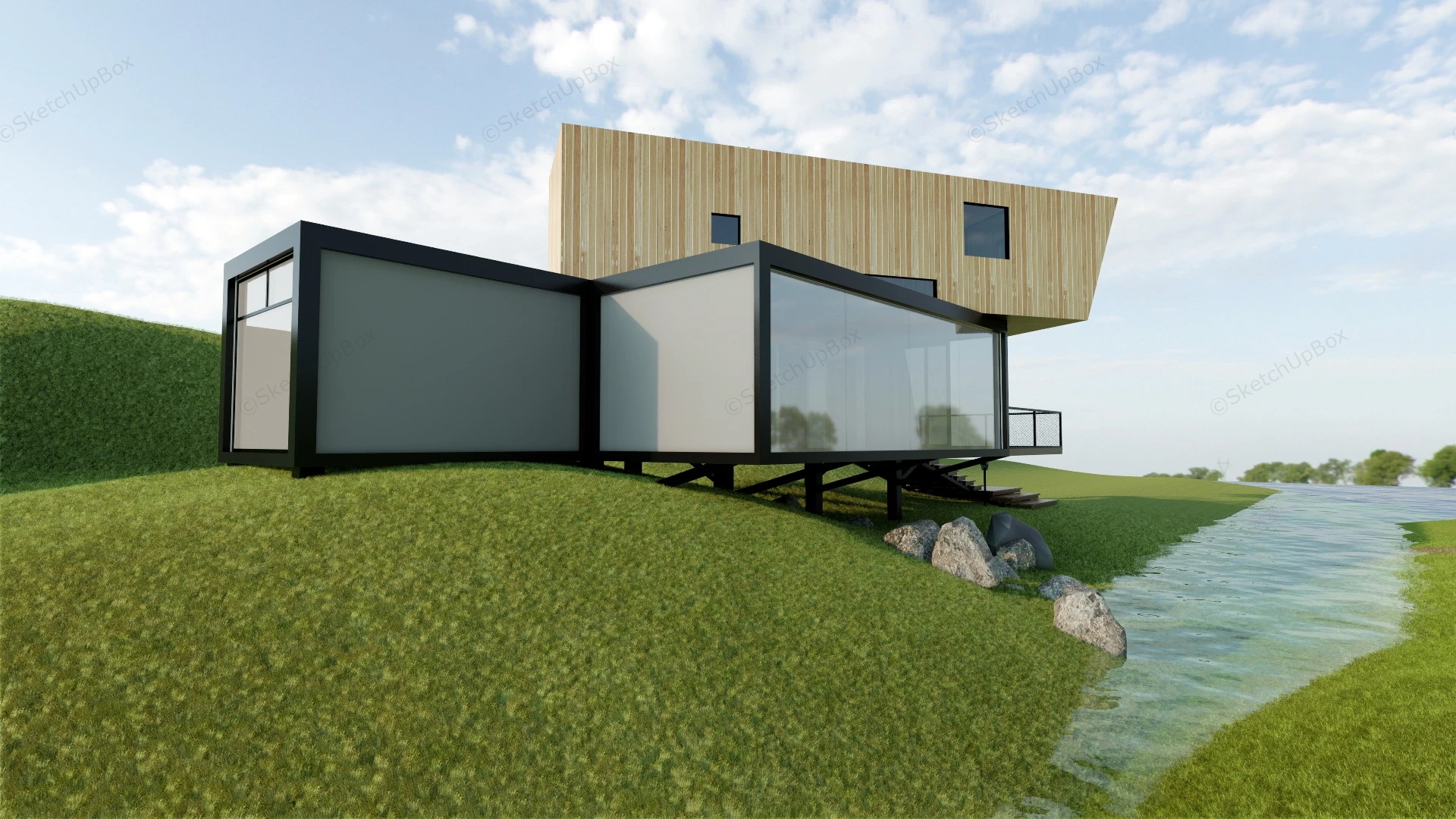 Modern Holiday Home sketchup model preview - SketchupBox