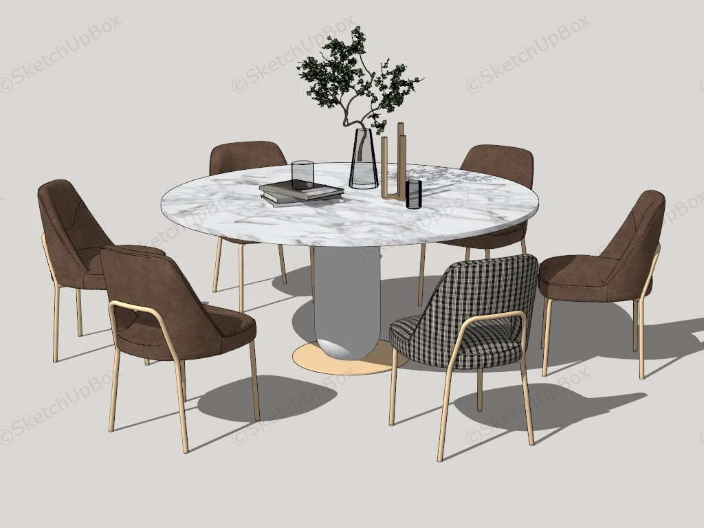 Round Marble Dining Table Set sketchup model preview - SketchupBox