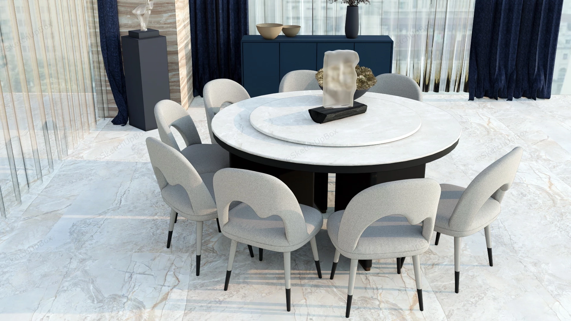 Modern Round Dining Table Set sketchup model preview - SketchupBox