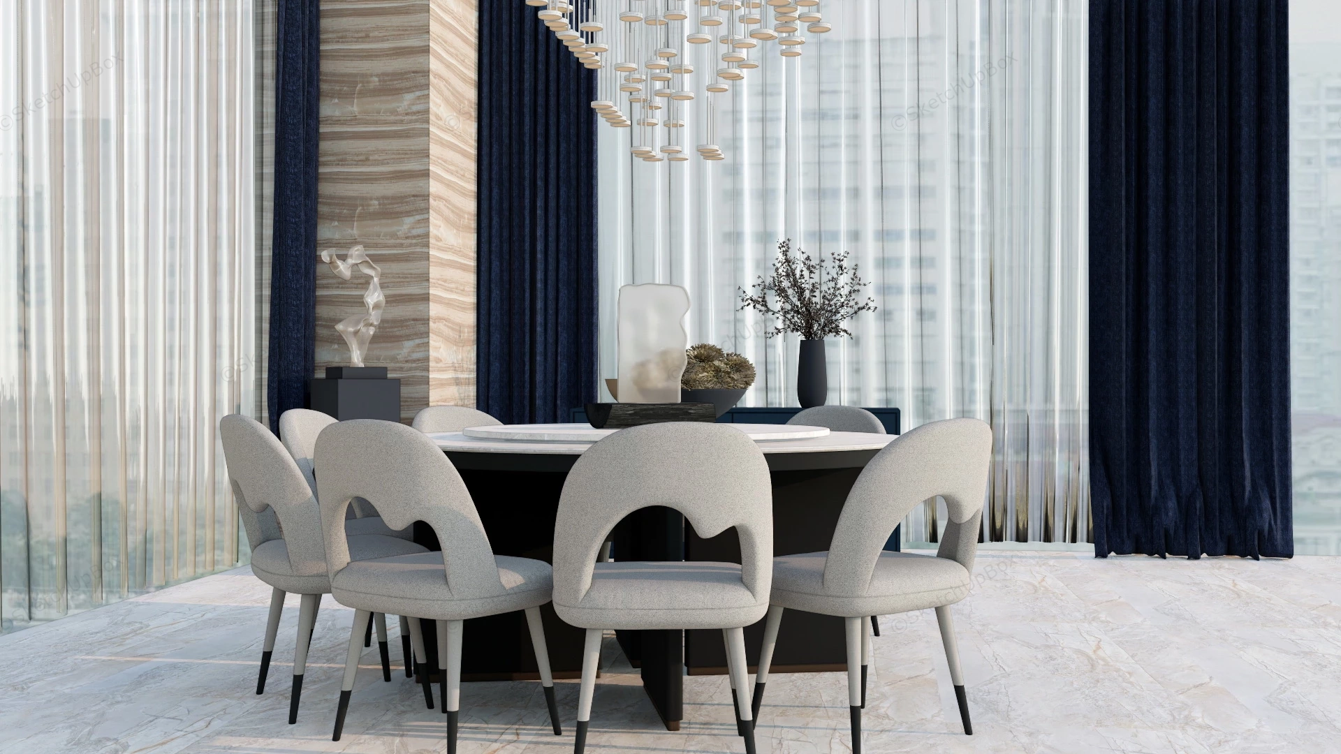Modern Round Dining Table Set sketchup model preview - SketchupBox
