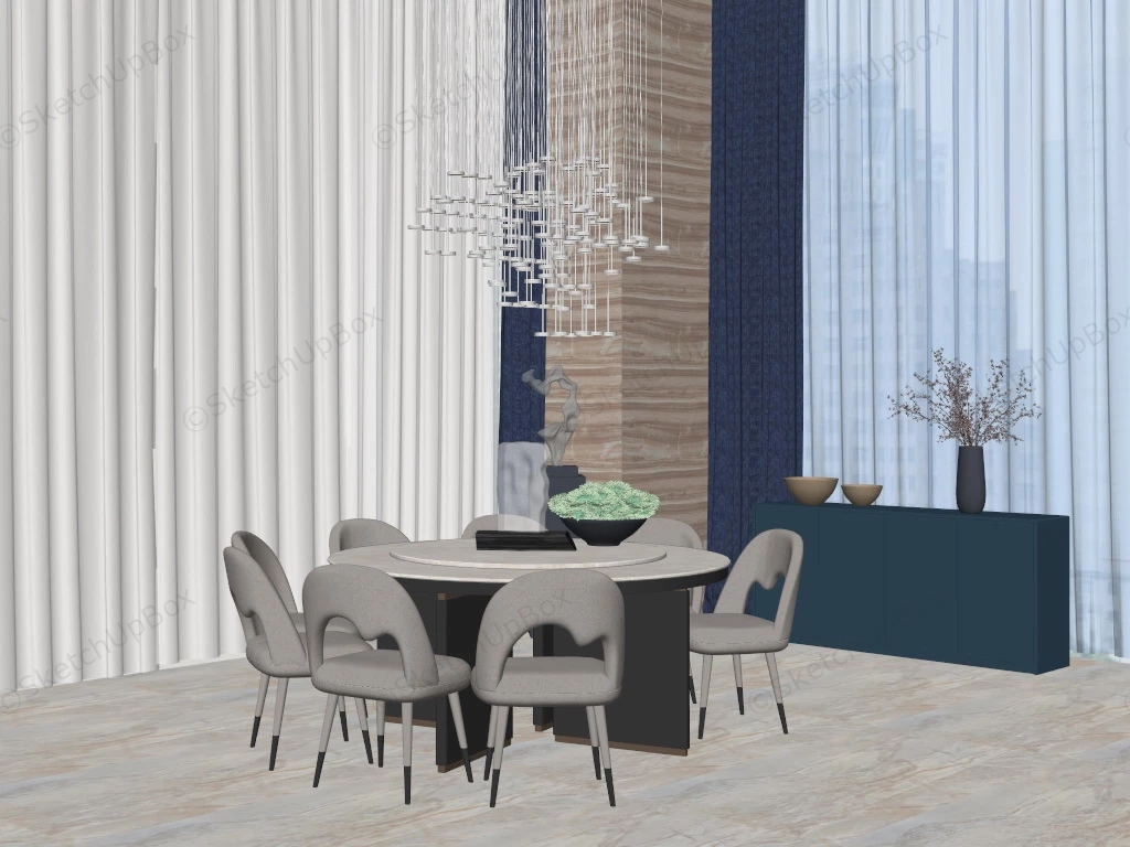 Modern Round Dining Table Set sketchup model preview - SketchupBox