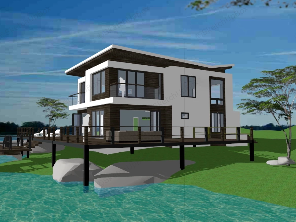 Beach House With Deck sketchup model preview - SketchupBox