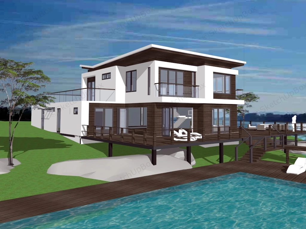 Beach House With Deck sketchup model preview - SketchupBox