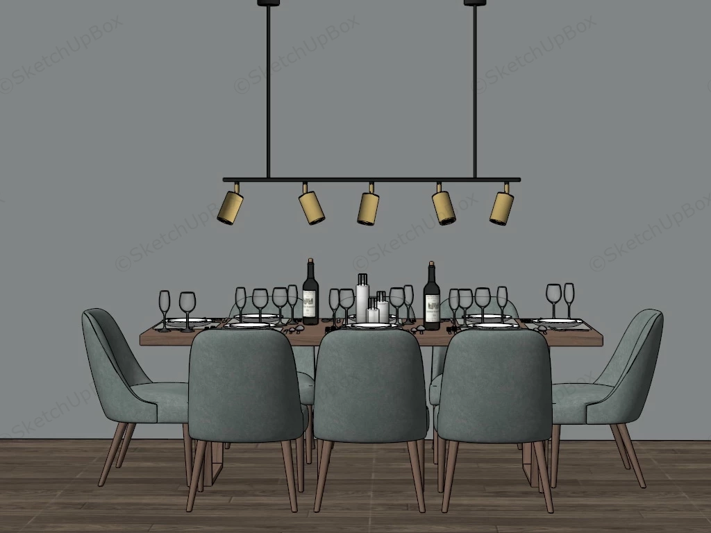 Dining Table Set And Lighting sketchup model preview - SketchupBox