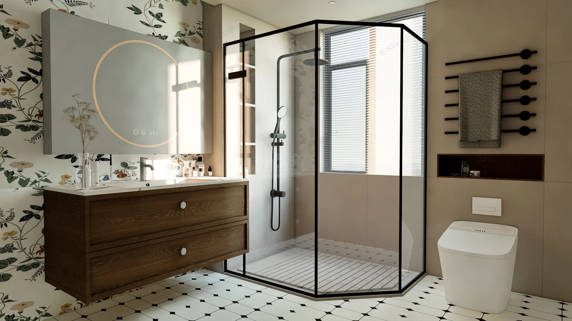 Modern Bathroom With Corner Shower sketchup model preview - SketchupBox