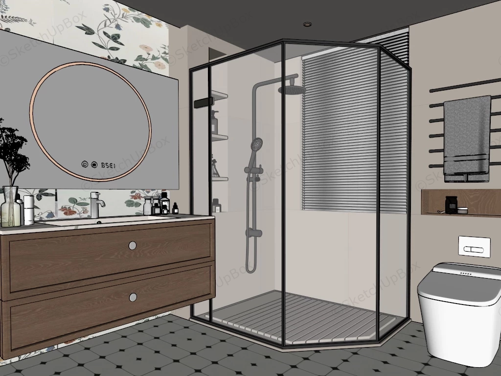 Modern Bathroom With Corner Shower sketchup model preview - SketchupBox